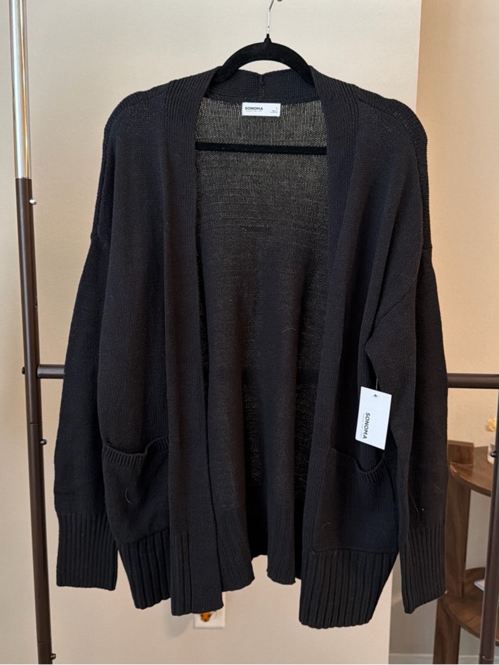 Sonoma Black Open Front Cardigan with Pockets